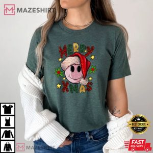 Merry Xmas Smiley Face Christmas Holiday Gifts Happy Holidays T Shirt 2