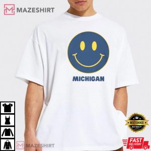 Michigan Happy Face Game Day Cute Blue And Gold Big Smile T 3