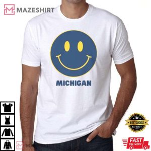 Michigan Happy Face Game Day Cute Blue And Gold Big Smile T Sh 1