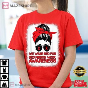 We Wear Red For Red Ribbon Week Awareness Messy Bun Bleached 2