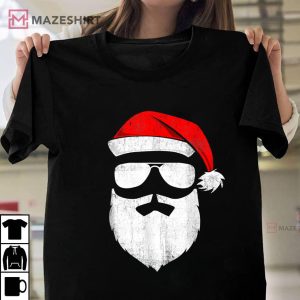 Santa Claus Face Sunglasses With Hat Beard Christmas T Shirt 1