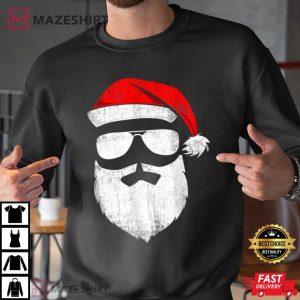 Santa Claus Face Sunglasses With Hat Beard Christmas T Shirt 2