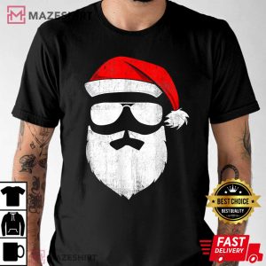 Santa Claus Face Sunglasses With Hat Beard Christmas T Shirt 4