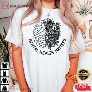 Mental Health Matters Human Brain Flowers Health Awareness T Shirt 3