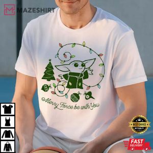 Baby Yoda The Child Merry Force Be With You Christmas Light T-Shirt