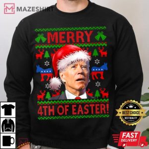 Womens Merry 4th Of Easter Funny Joe Biden Christmas Ugly Sweater V Neck 4