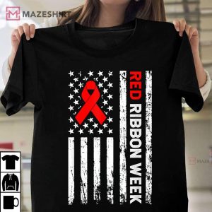 Vintage Drug Free Shirt American Flag Line Red Ribbon Week 1