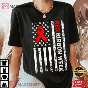 Vintage Drug Free Shirt American Flag Line Red Ribbon Week 3