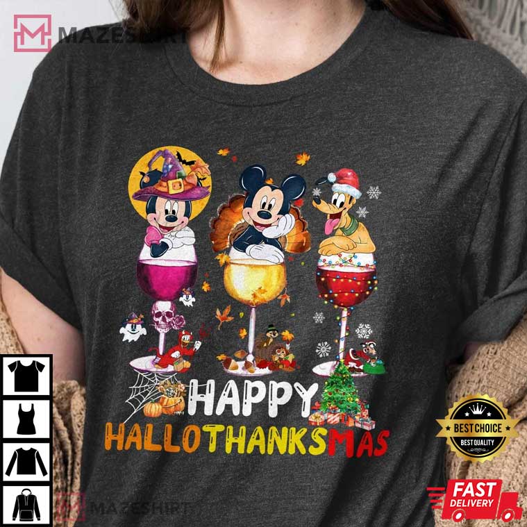 HalloThanksMas Wine Mickey And Friends T-Shirt HalloThanksMas Wine Mickey And Friends T-Shirt
