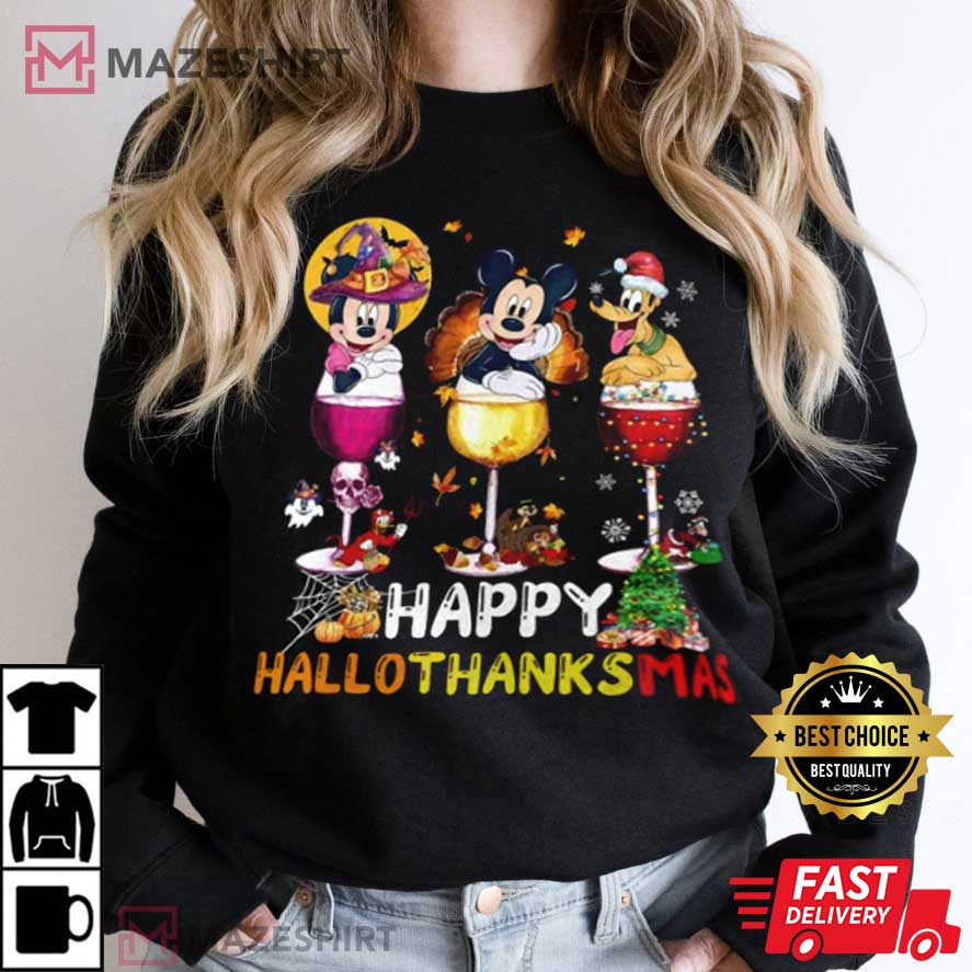 HalloThanksMas Wine Mickey And Friends T-Shirt HalloThanksMas Wine Mickey And Friends T-Shirt