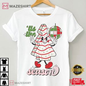 Christmas Tree Cake Tis the Season Trendy Retro T Shirt 2