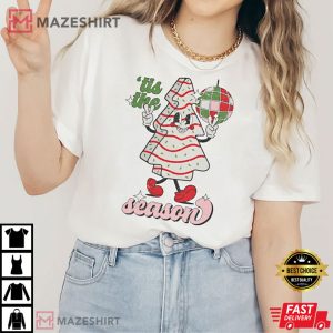 Christmas Tree Cake Tis the Season Trendy Retro T Shirt 3