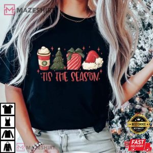 Tis The Season Christmas Cute Coffee Retro T Shirt 2