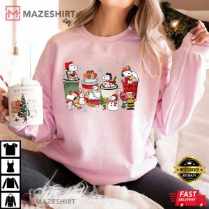 Snoopy Dog Peanuts Coffee Latte Merry Christmas Vintage T Shi 4