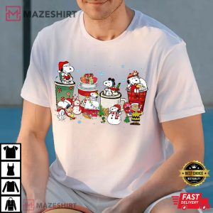 Snoopy Dog Peanuts Coffee Latte Merry Christmas Vintage T Shi