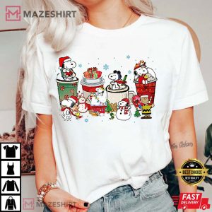 Snoopy Dog Peanuts Coffee Latte Merry Christmas Vintage T Shirt 1