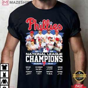 Philadelphia Phillies 2022 National League Champions Team Signatures Baseball T Shirt 1
