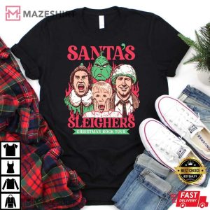Santa Sleighers Christmas Rock Tour Home Alone Funny Xmas T Shi