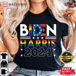 Biden Harris 2024 Rainbow Flag Gay Pride LGBT Democrat T Shirt 1