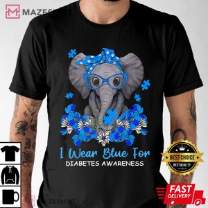 I Wear Blue For Diabetes Awareness Elephant Warrior T Shirt 1