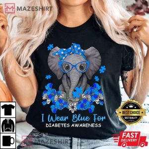 I Wear Blue For Diabetes Awareness Elephant Warrior T Shirt 2