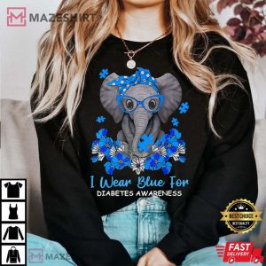 I Wear Blue For Diabetes Awareness Elephant Warrior T Shirt 4