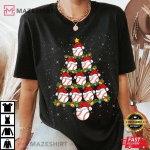 Baseball Lover Christmas Xmas Tree Lights T Shirt 1