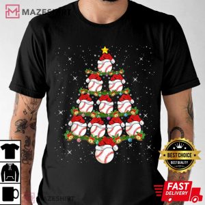 Baseball Lover Christmas Xmas Tree Lights T Shirt 3