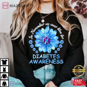 In November We Wear Blue Sunflower Diabetes Awareness Month T Shirt 1