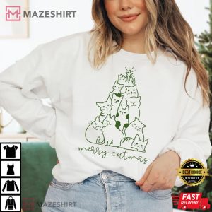 Merry Catmas Tree Christmas Animal Lover Funny T Shirt 2