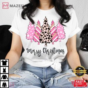 Merry Christmas Tree Leopard Print Holiday T Shirt 2