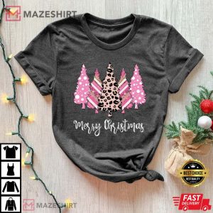 Merry Christmas Tree Leopard Print Holiday T Shirt 4
