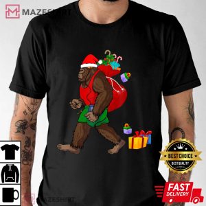Bigfoot Santa Carrying Christmas Bag Xmas Hat T Shirt 1