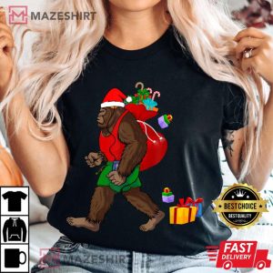Bigfoot Santa Carrying Christmas Bag Xmas Hat T Shirt 2