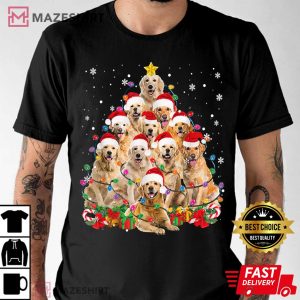 Funny Golden Retriever Christmas Lights Tree Dog Lover Xmas T Shirt 3