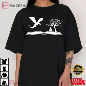 Girl And Dragon Book Reading Book T Shirt 1
