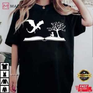 Girl And Dragon Book Reading Book T Shirt 3