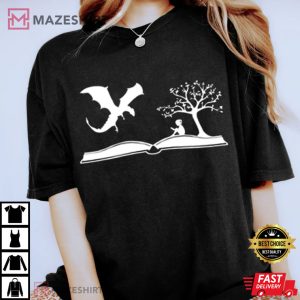 Girl And Dragon Book Reading Book T Shirt 4