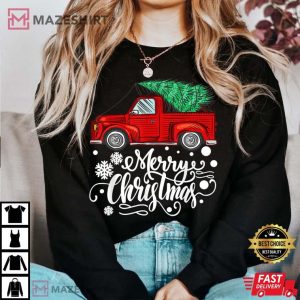 Vintage Red Truck With Christmas Tree T shirt 1