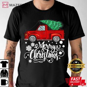 Vintage Red Truck With Christmas Tree T shirt 2