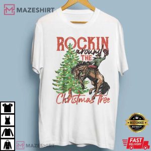 Rocking Around The Christmas Tree Cowboy Horse T Shirt 3