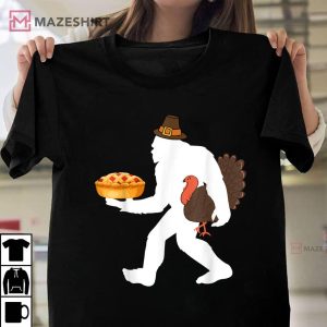 Funny Bigfoot Sasquatch Pilgrim Pie Turkey Thanksgiving T Shirt 1