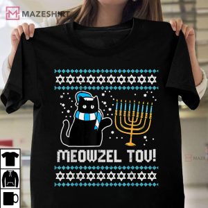 Meowzel Tov Black Cat Funny Hanukkah Chanukah T Shirt 1