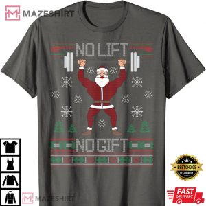 No Lift No Gift Christmas Workout Santa Muscle Gift T Shirt 4