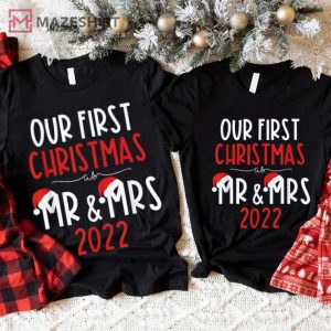 Our First Christmas As Mr Mrs 2022 Couples Shirt 1