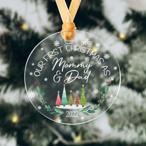 New Parents Baby Ours First Christmas Ornament 1