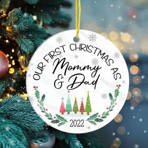 New Parents Baby Ours First Christmas Ornament 3