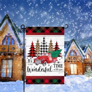 Red Truck Christmas Flag