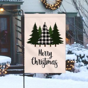 Buffalo Plaid Checkered Christmas Xmas Tree Flag 1