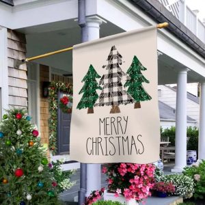 Buffalo Plaid Checkered Christmas Xmas Tree Flag 2 1